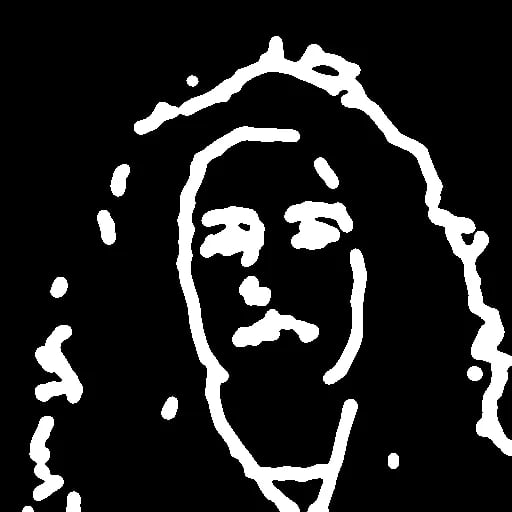 Line art del mismo retrato con Scribble: unos pocos trazos gruesos y sueltos solo para el rostro y el contorno del pelo