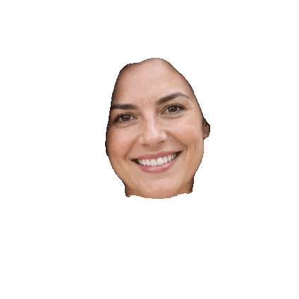 The woman's facial area isolated on a transparent background, with hair excluded