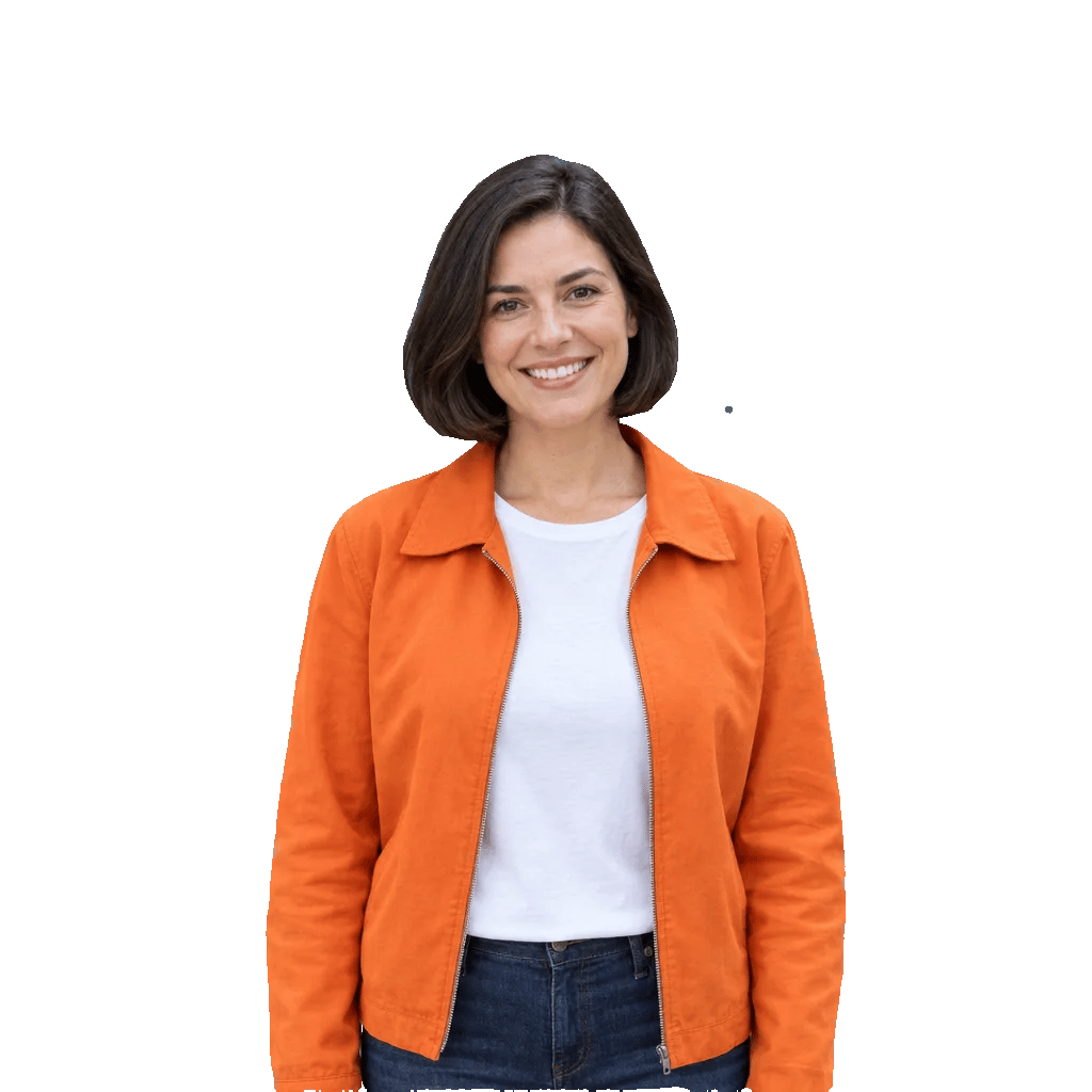 The woman in an orange jacket isolated on a transparent background