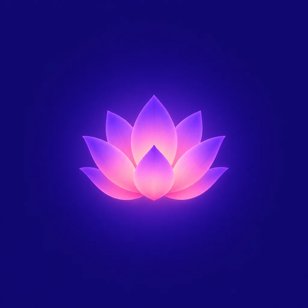 App-Icon mit einer sanft leuchtenden Lotusblüte in einem Verlauf von Rosa zu Violett, zentriert auf einem tiefen Indigo-Hintergrund, der das ganze Quadrat füllt.