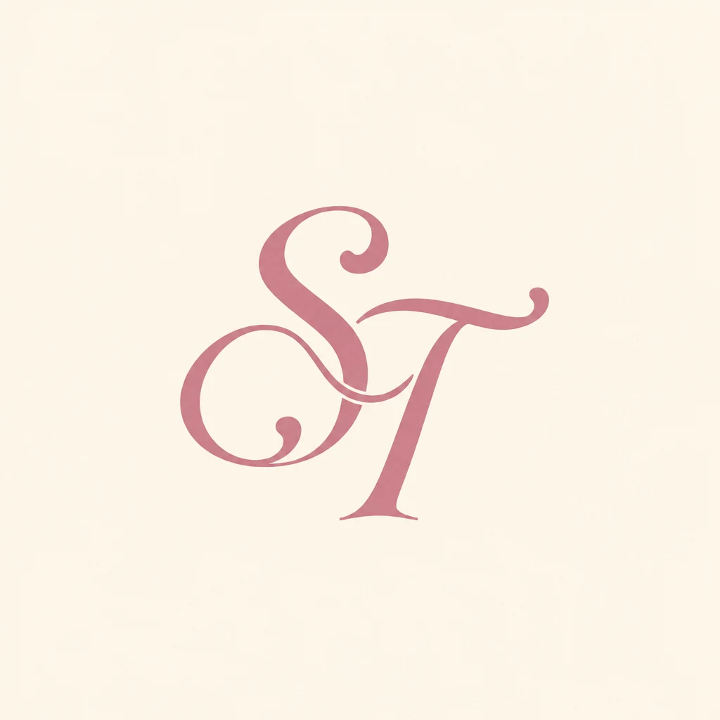 Monograma de boda con las iniciales S y T en una caligrafía elegante y entrelazada