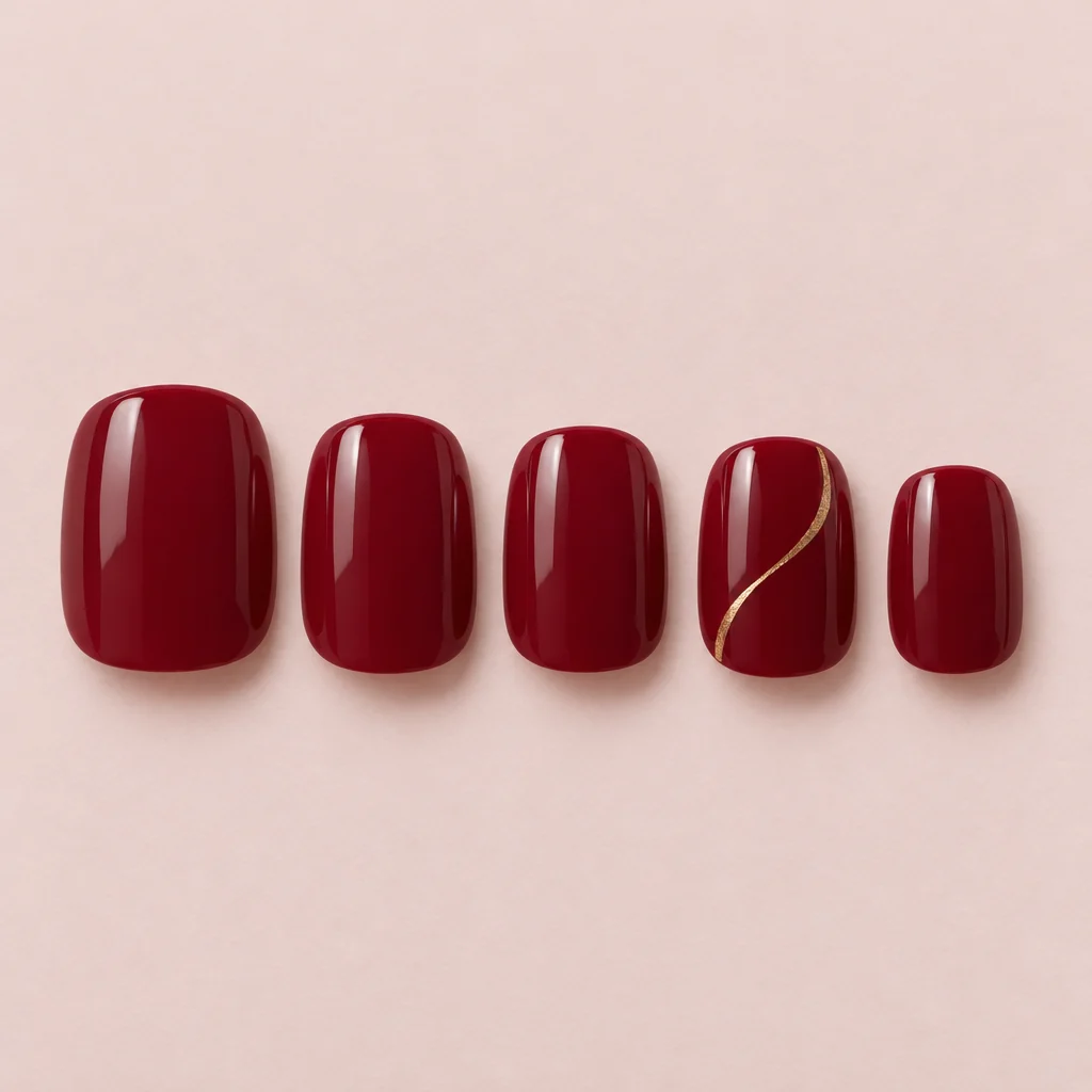 Tip color bacca con linea dorata — Cinque tip separate disposte in fila