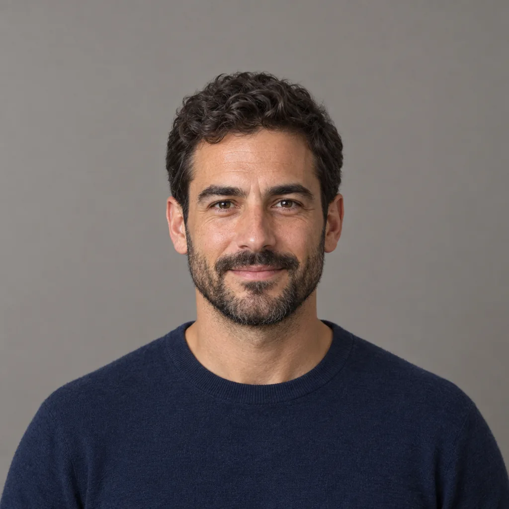 Portrait of an adult with head hair and a short beard before the bald filter