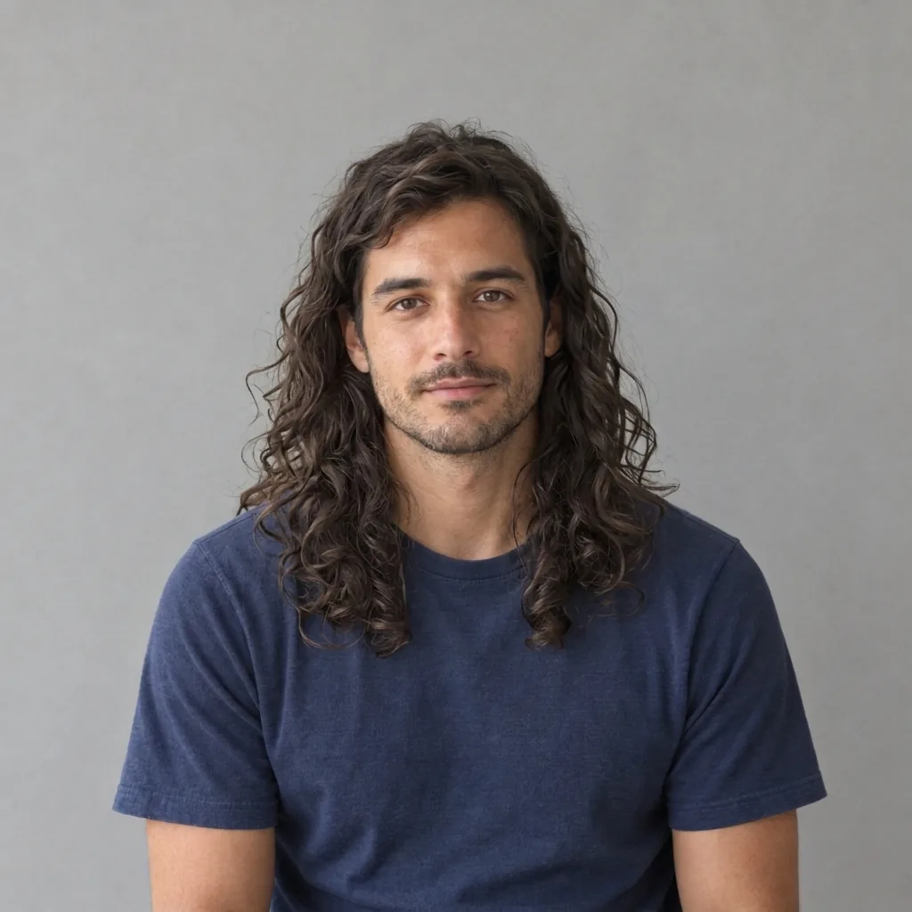 Long hair filter result showing the man with wavy brown hair extending below his shoulders