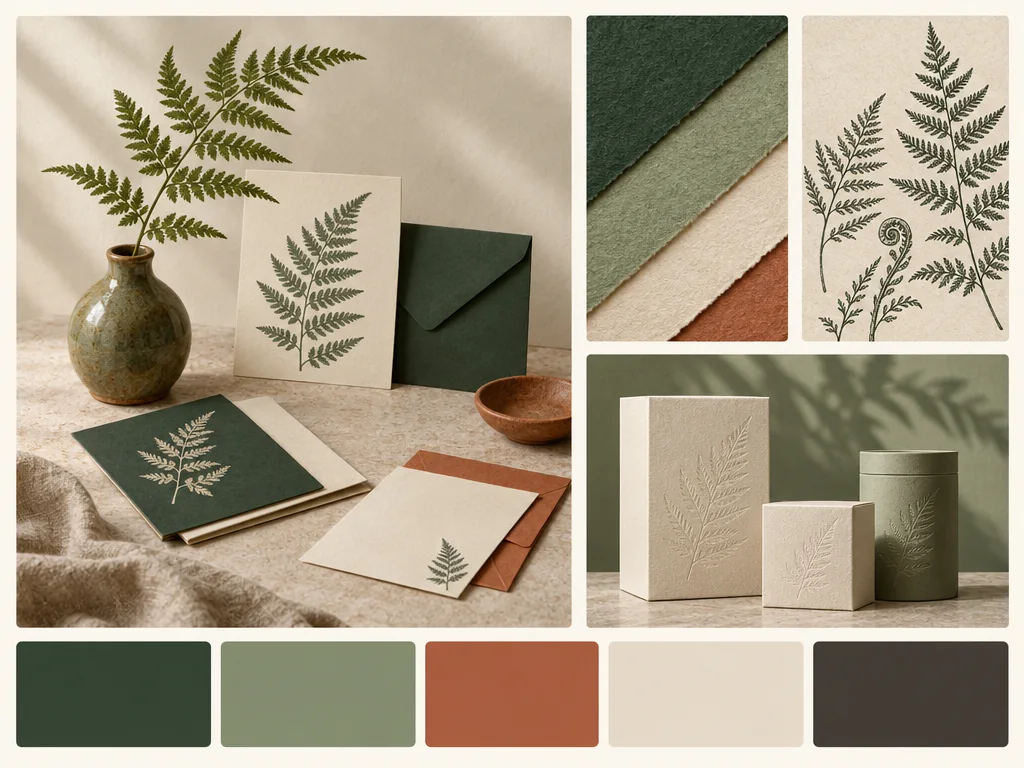 Moodboard de hojas, papelería sin texto, texturas de papel y colores tierra