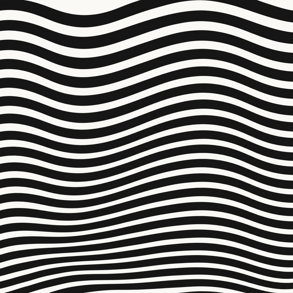 Bandes Op Art noires et blanches formant une large vague à travers le carré, avec un espacement qui varie progressivement