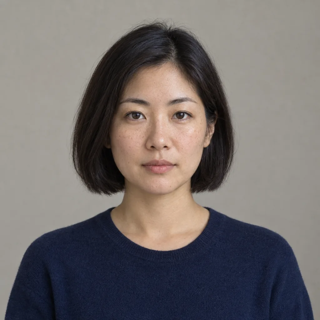 Portrait of an adult woman with a neutral expression before the smile filter