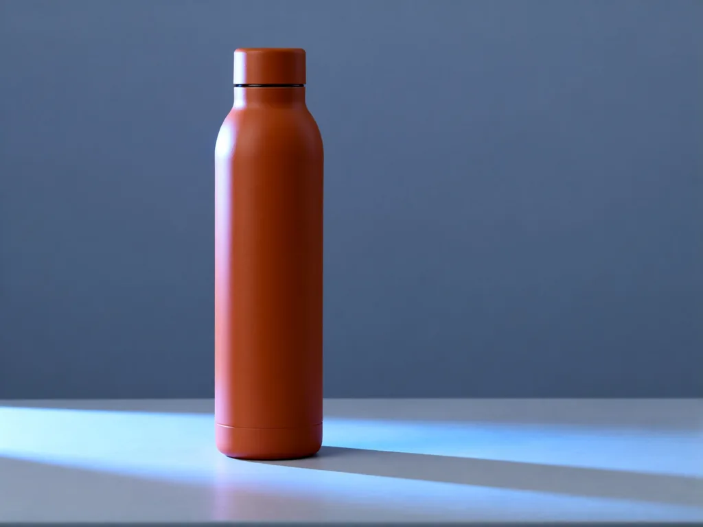 Orange water bottle after AI photo relighting